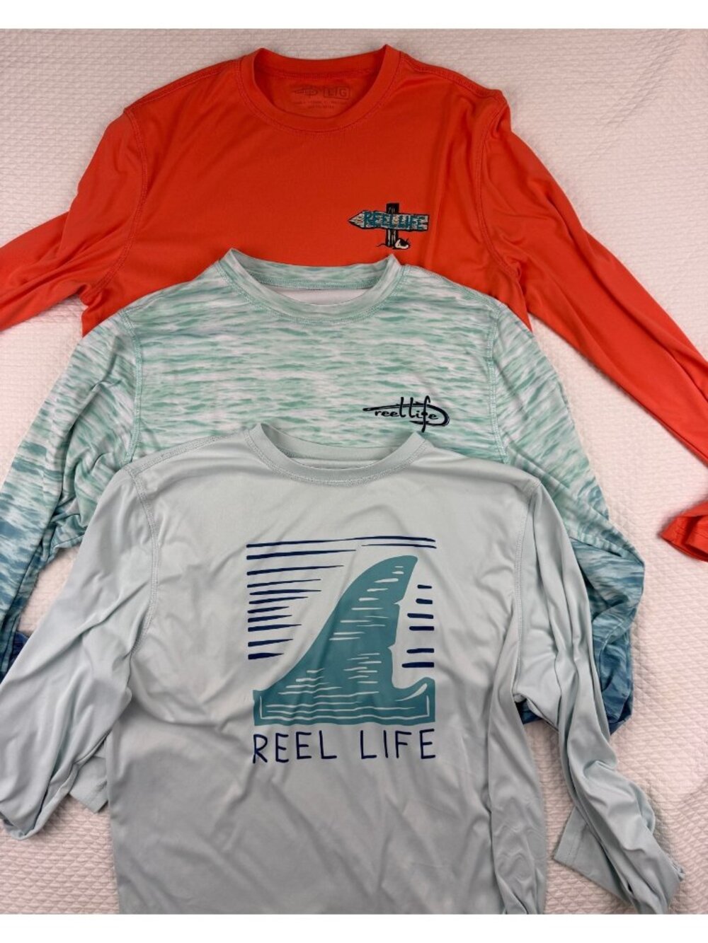Lot of 3 Reel Life Long Sleeve Fishing Shirt Fishing Quick Dry Mens Size Large